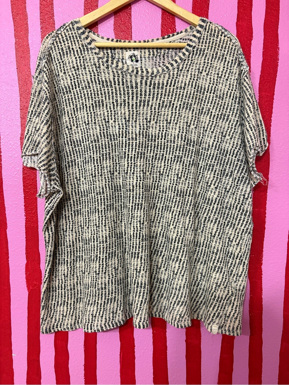 We The Free Cream and Black Stripe-Print Short Sleeve Tee